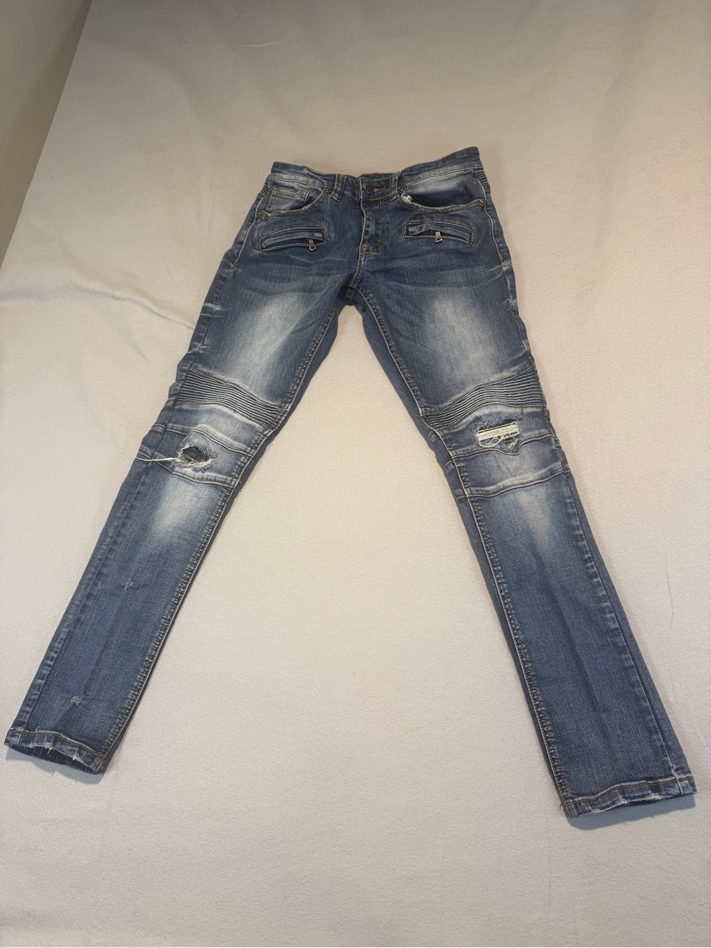 Men's Skinny Distressed Blue Jeans - Classic Washed Denim